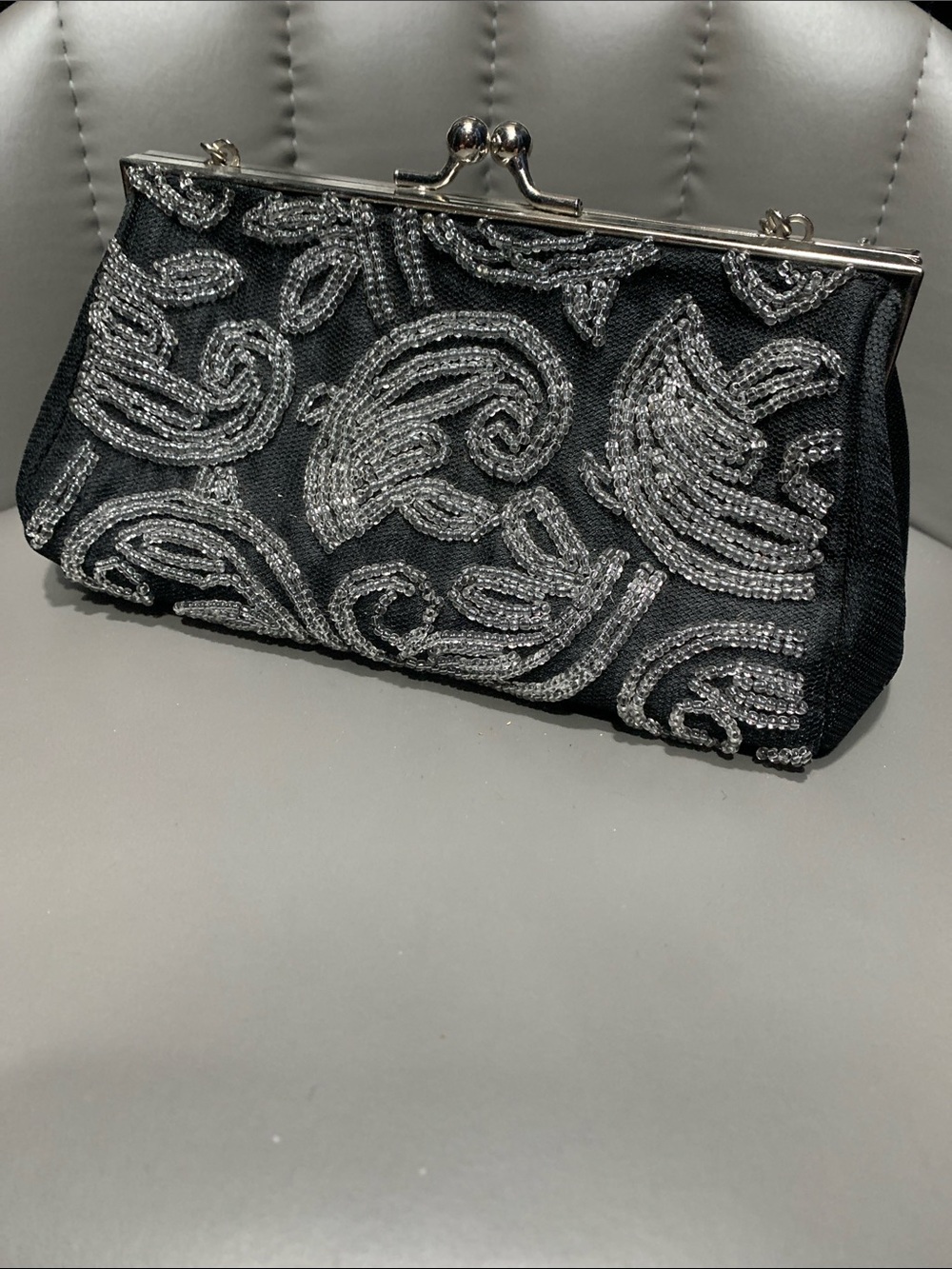 Valerie Stevens Black Beaded Silver Accent Evening Clutch - Picture 2 of 8